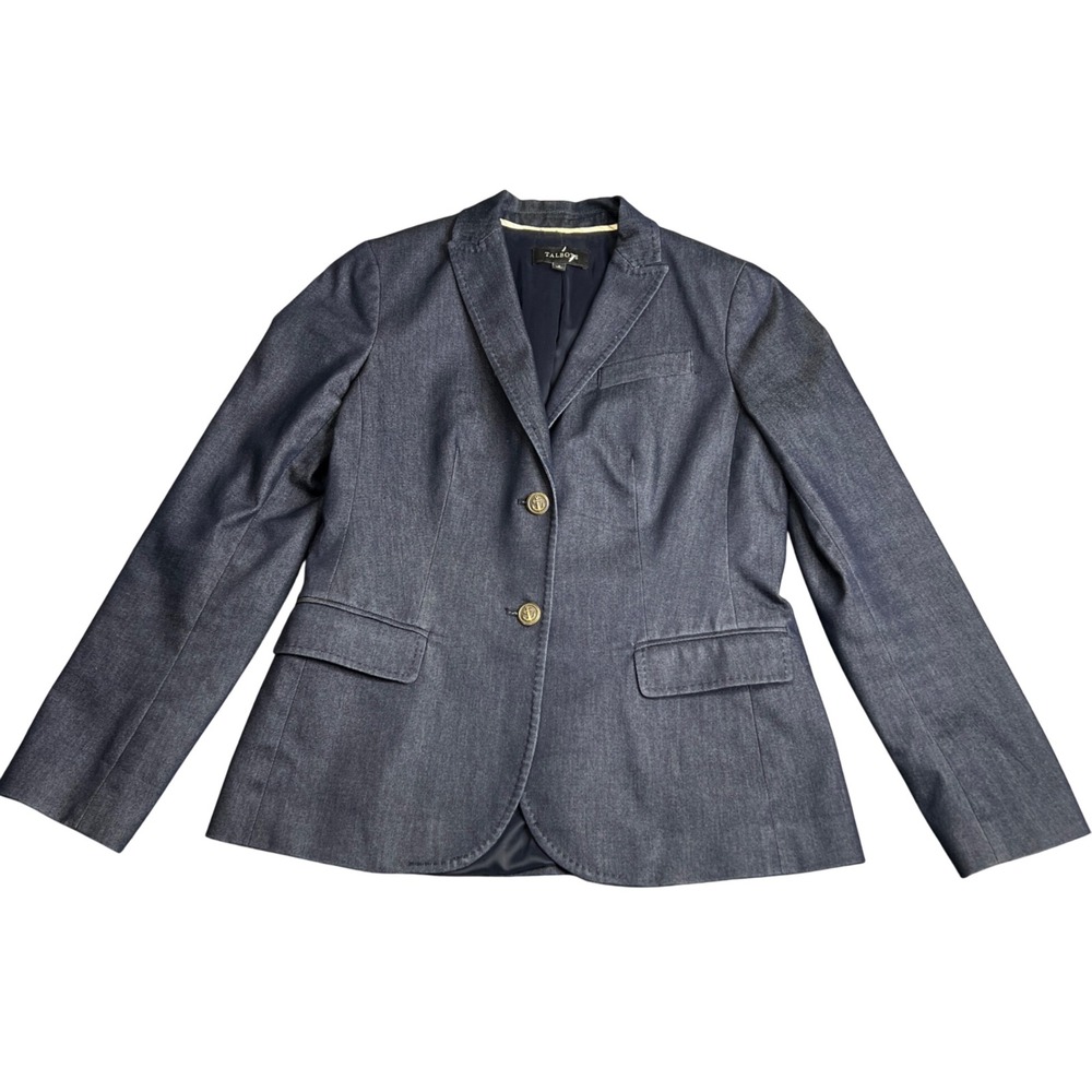 Talbots Womens Blue Denim Blazer Jacket Size 6 Anchor Buttons Stretch Cotton